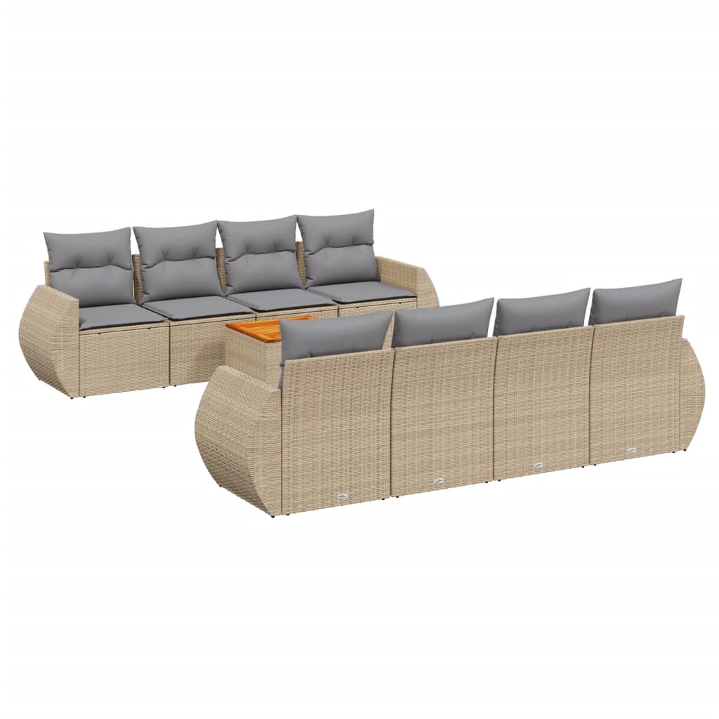 Set canapele de grădină, 9 piese, cu perne, bej, poliratan GartenMobel Dekor