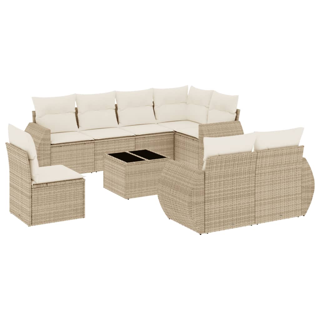 Set canapele de grădină, 9 piese, cu perne, bej, poliratan GartenMobel Dekor