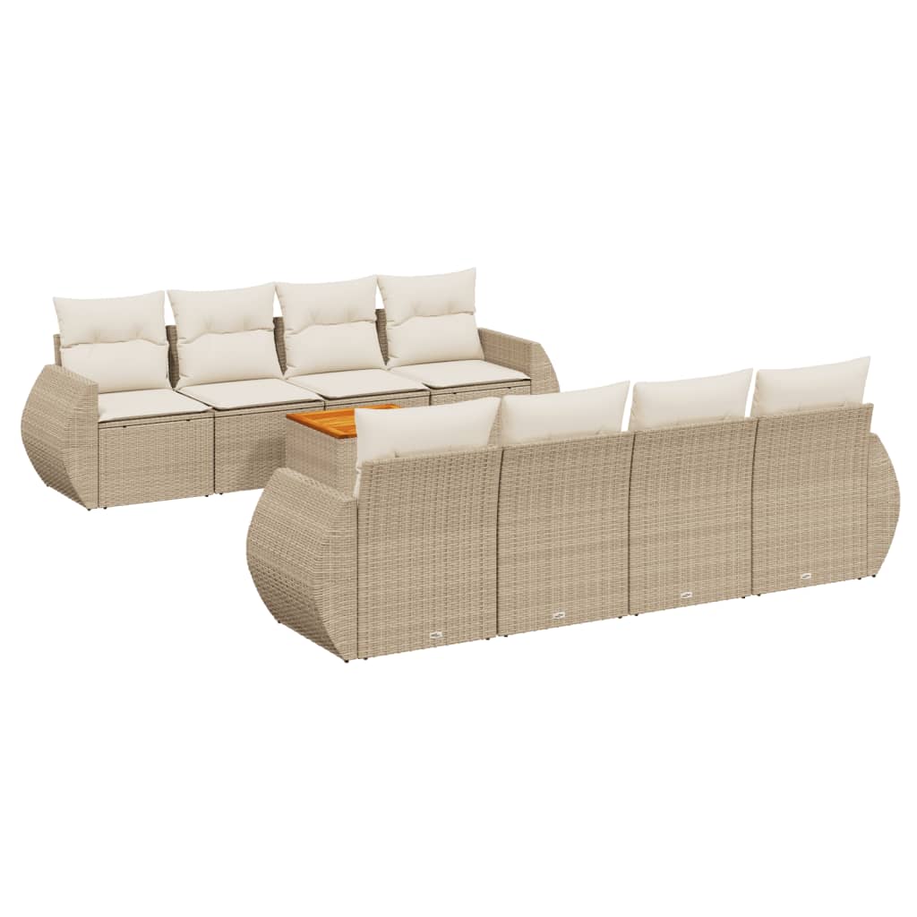 Set canapele de grădină, 9 piese, cu perne, bej, poliratan GartenMobel Dekor