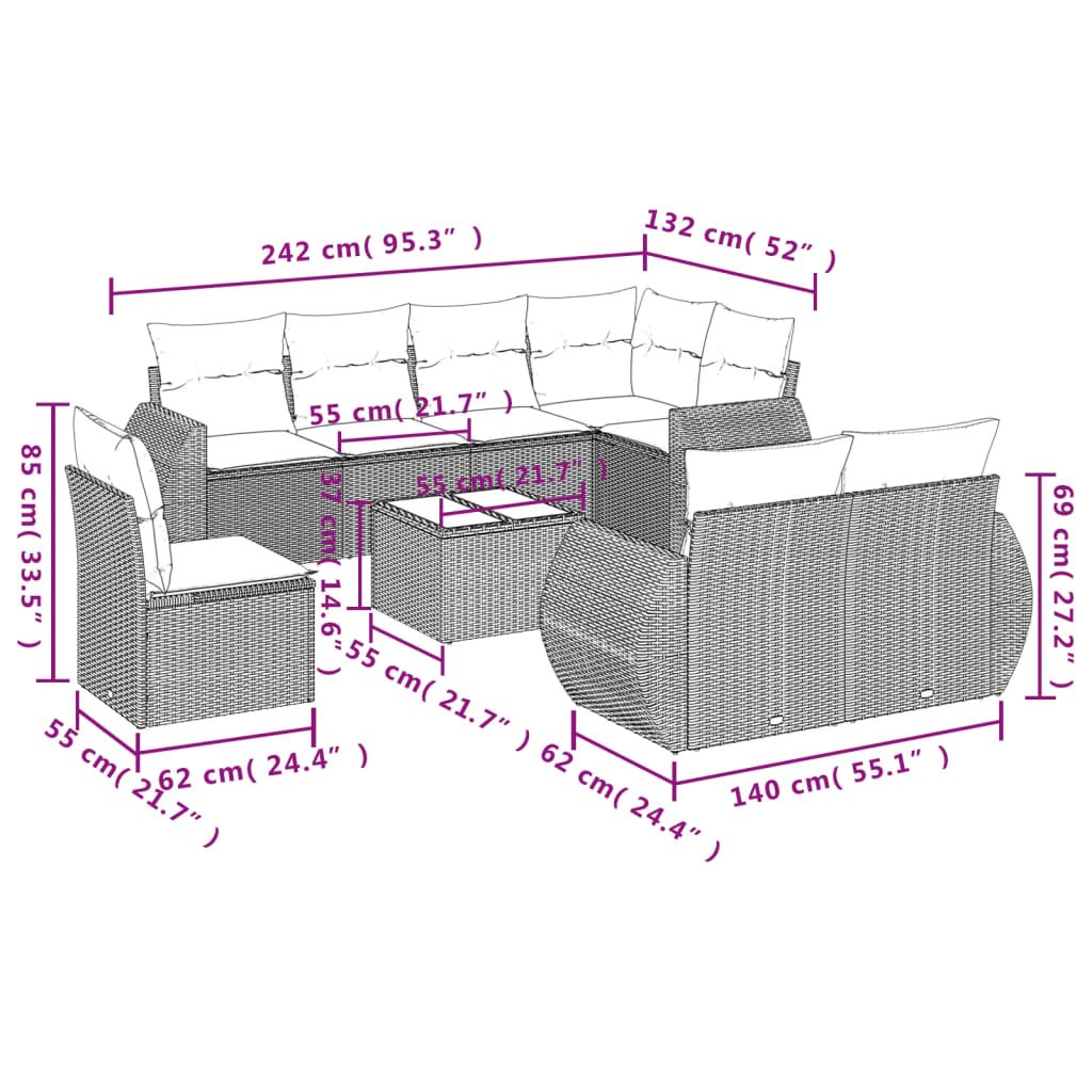 Set canapele de grădină, 9 piese, cu perne, bej, poliratan GartenMobel Dekor