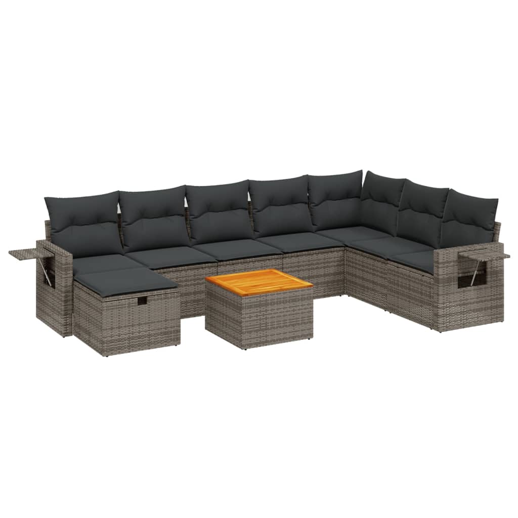 Set canapele de grădină, 9 piese, cu perne, gri, poliratan GartenMobel Dekor