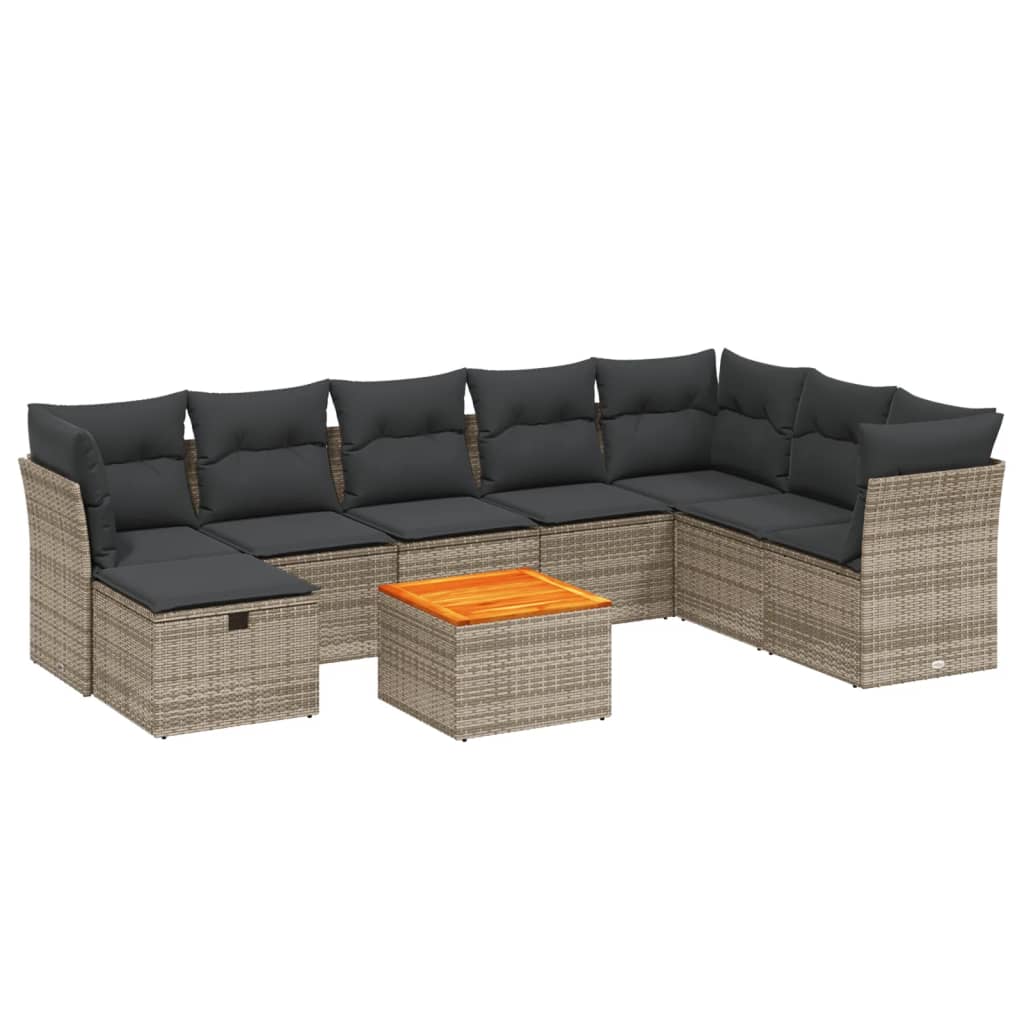 Set canapele de grădină, 9 piese, cu perne, gri, poliratan GartenMobel Dekor