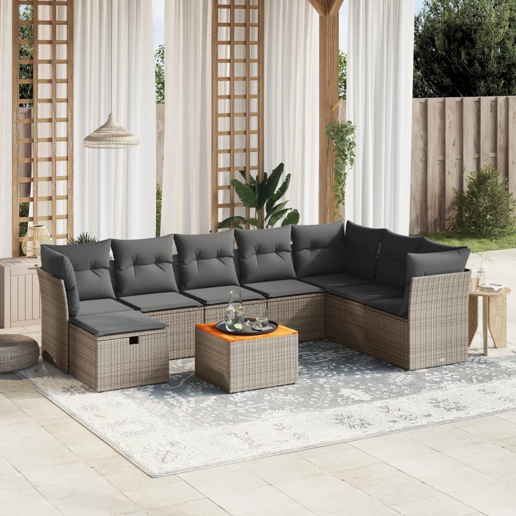 Set canapele de grădină, 9 piese, cu perne, gri, poliratan GartenMobel Dekor