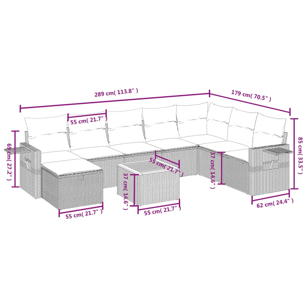 Set canapele de grădină, 9 piese, cu perne, gri, poliratan GartenMobel Dekor