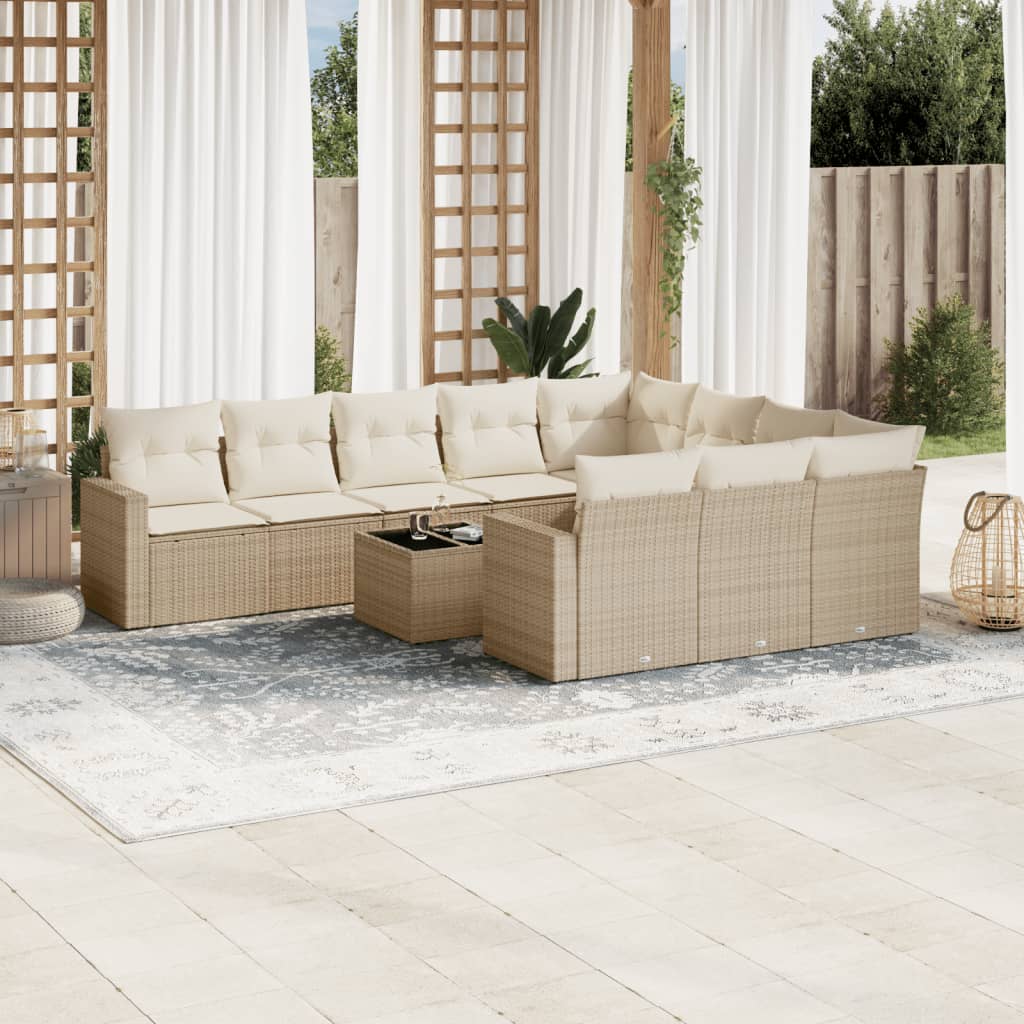 Set canapele de grădină cu perne, 11 piese, bej, poliratan GartenMobel Dekor