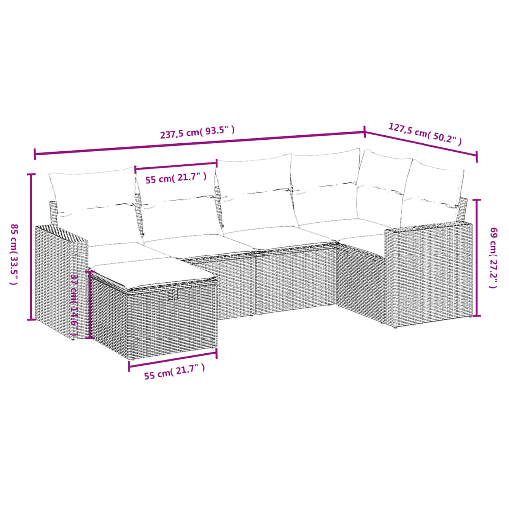 Set canapele de grădină cu perne, 6 piese, bej, poliratan GartenMobel Dekor