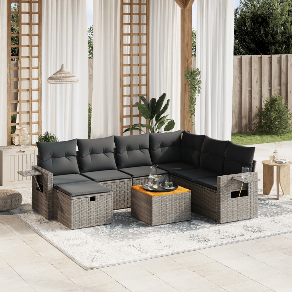 Set canapele de grădină cu perne, 8 piese, gri, poliratan GartenMobel Dekor