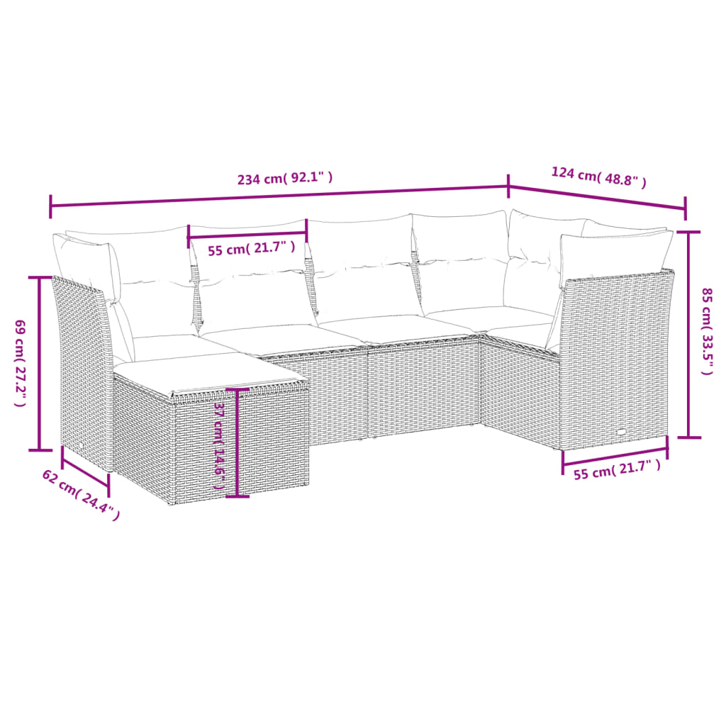 Set mobilier grădină cu perne, 6 piese, gri, poliratan GartenMobel Dekor