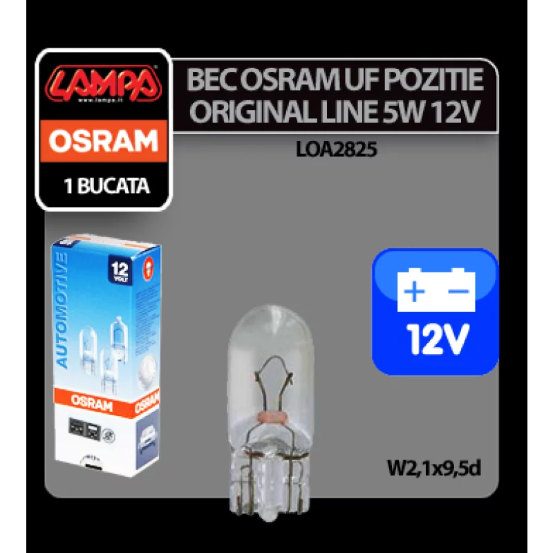 Bec Original Line 12V - W5W - 5W Pozitie soclu sticla W21x95d 1buc Osram Garage AutoRide