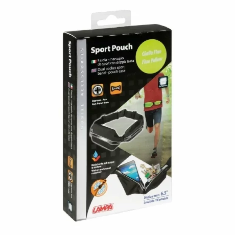 Borseta de brau cu doua buzunare insertii reflectorizante impermeabila Sport Pouch - Galben neon Garage AutoRide