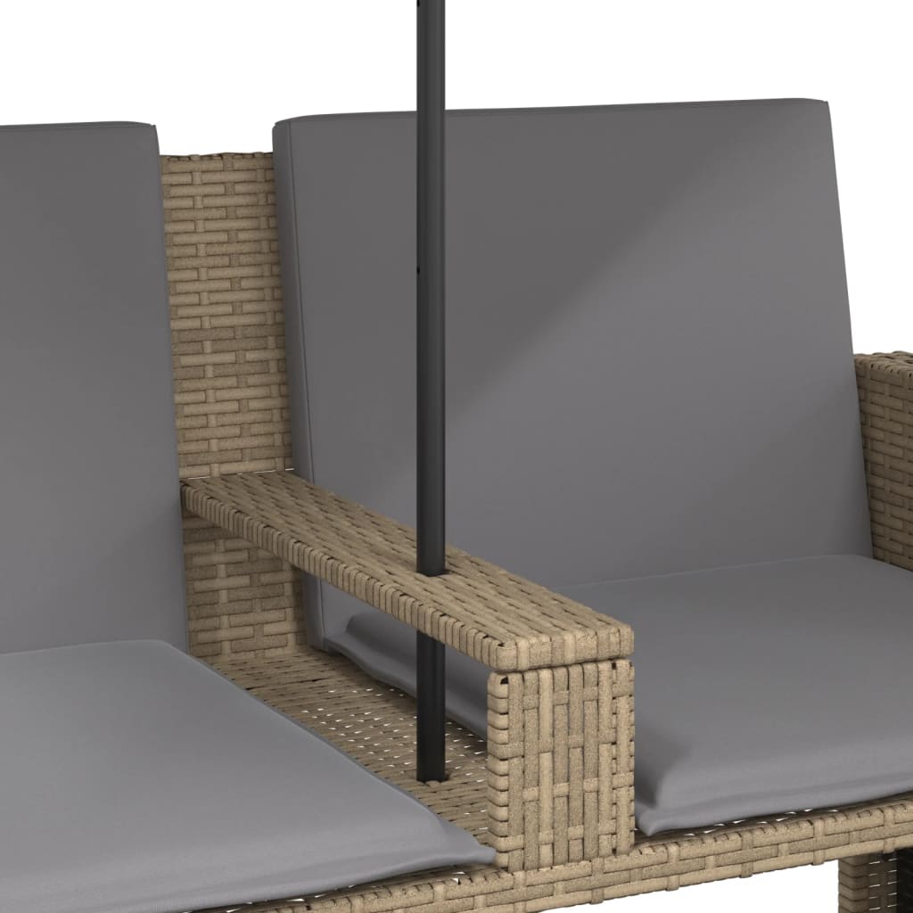 Canapea de grădină cu 2 locuri/umbrelă/taburete bej poliratan GartenMobel Dekor