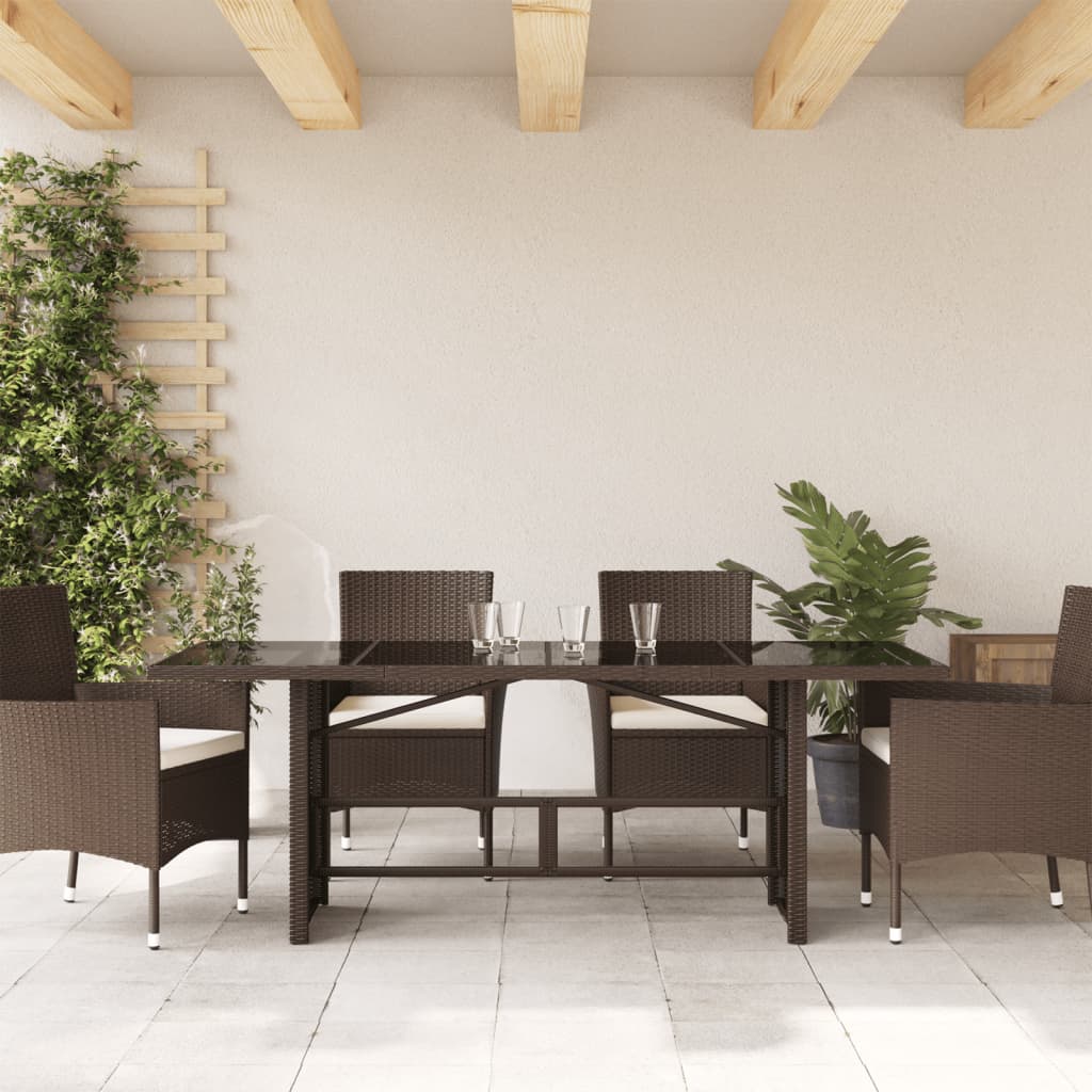 Masă de grădină cu blat din sticlă maro 190x80x75 cm poliratan GartenMobel Dekor