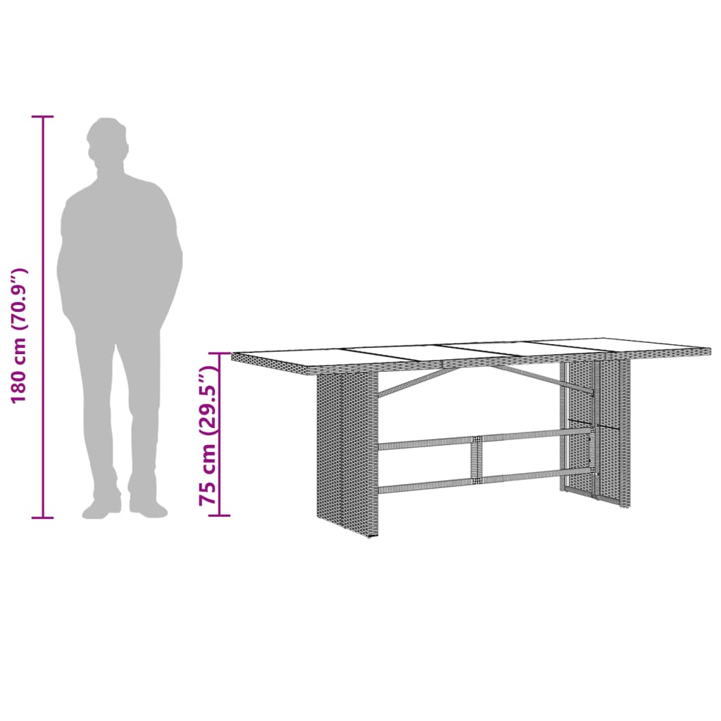 Masă de grădină cu blat din sticlă maro 190x80x75 cm poliratan GartenMobel Dekor