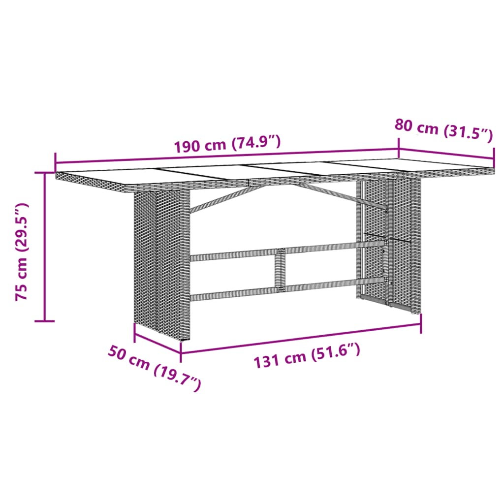 Masă de grădină cu blat din sticlă maro 190x80x75 cm poliratan GartenMobel Dekor