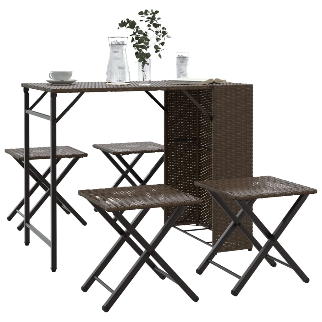 Set mobilier de grădină, pliabil, 5 piese, maro, poliratan GartenMobel Dekor