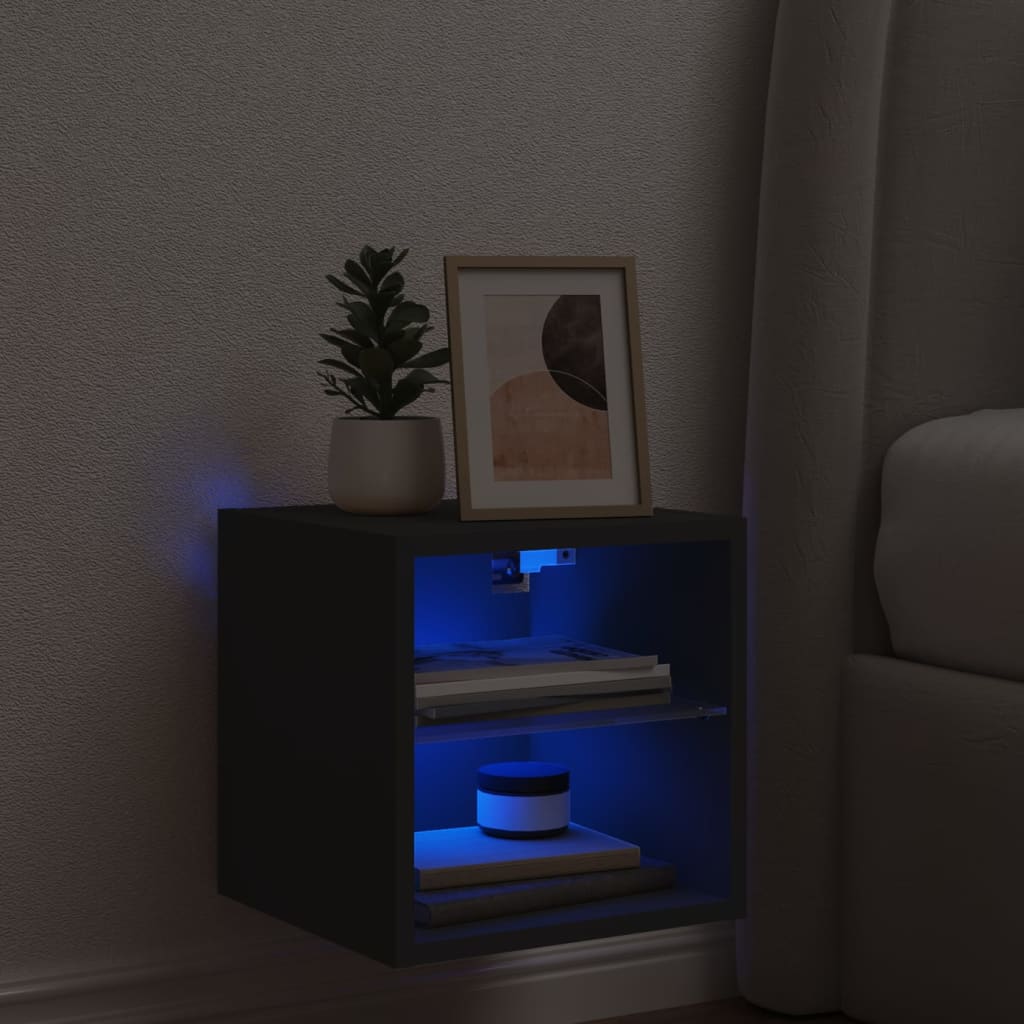 Comodă TV de perete cu lumini LED, negru, 30x28,5x30 cm GartenMobel Dekor