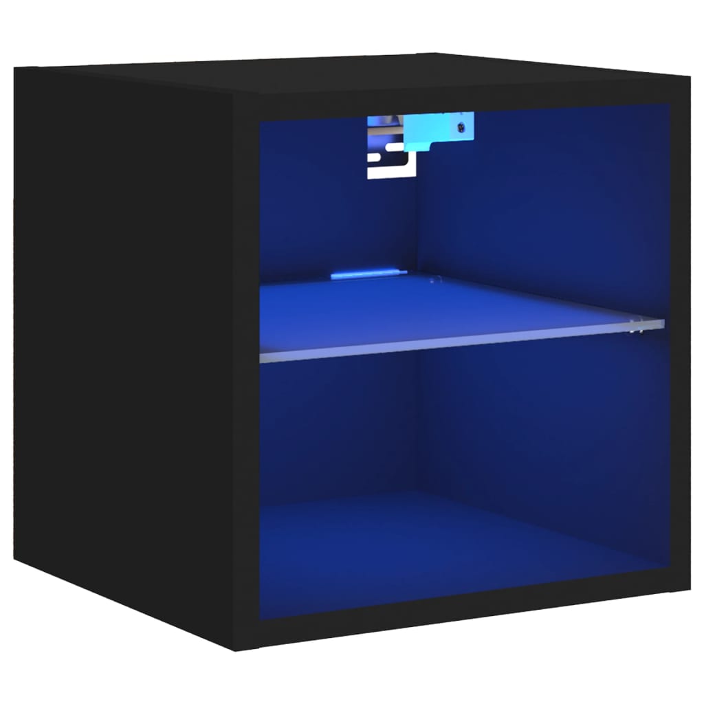 Comodă TV de perete cu lumini LED, negru, 30x28,5x30 cm GartenMobel Dekor