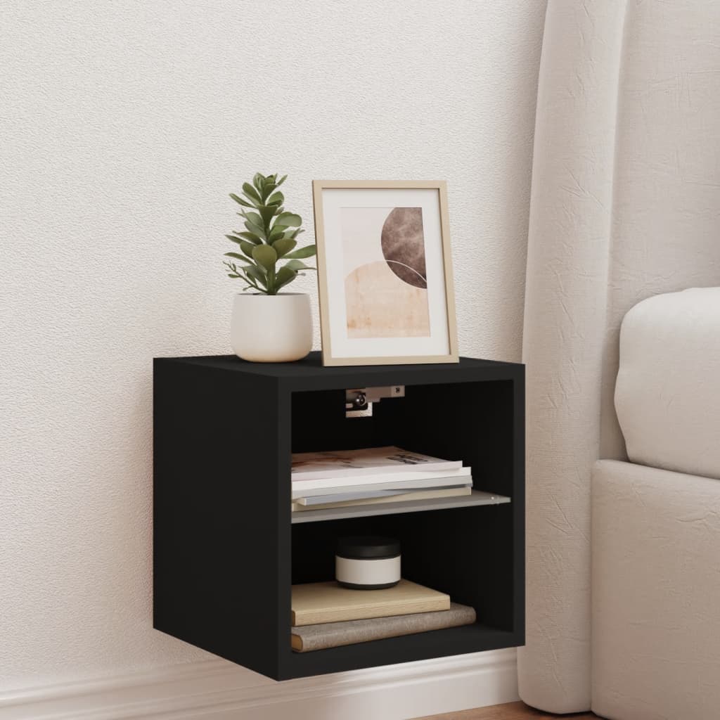 Comodă TV de perete cu lumini LED, negru, 30x28,5x30 cm GartenMobel Dekor