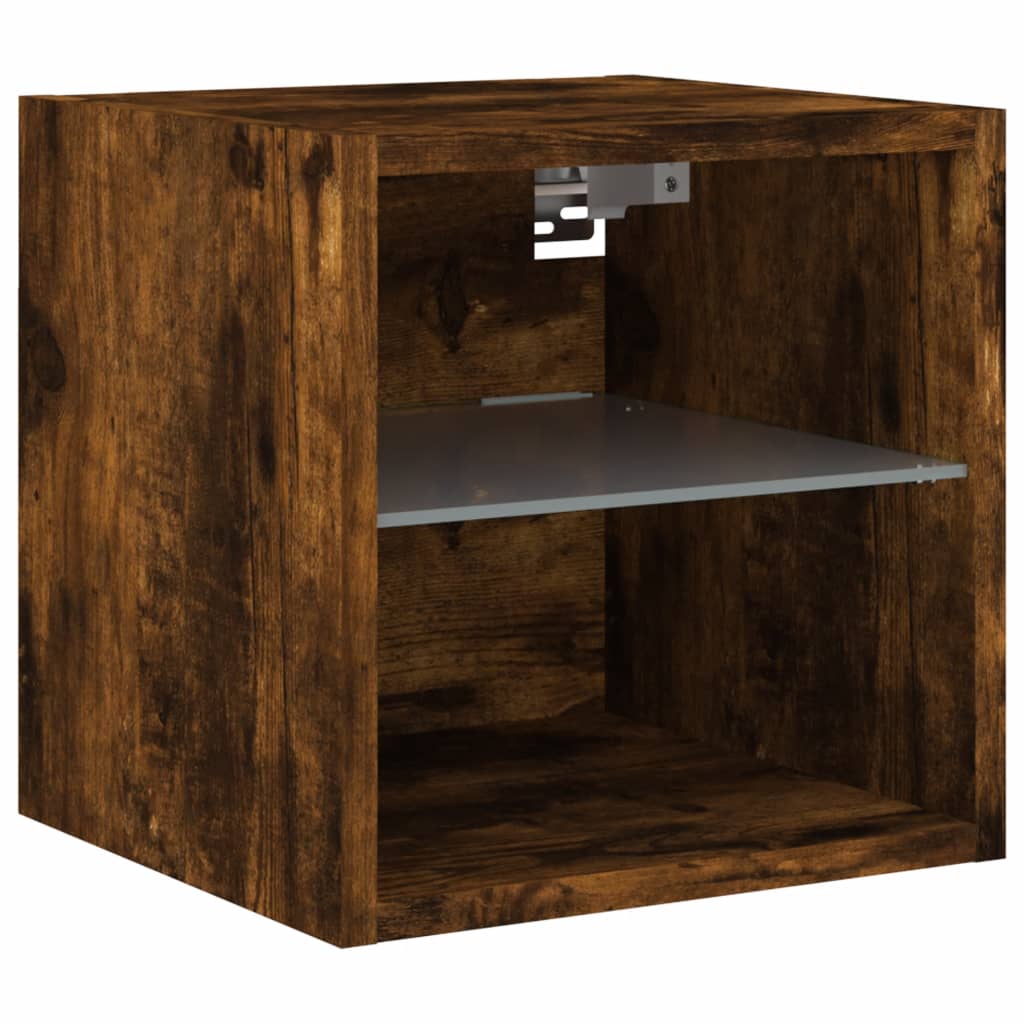 Comodă TV de perete cu lumini LED, stejar fumuriu 30x28,5x30 cm GartenMobel Dekor