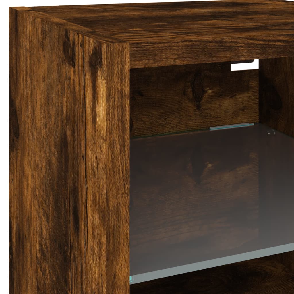 Comodă TV de perete cu lumini LED, stejar fumuriu 30x28,5x30 cm GartenMobel Dekor