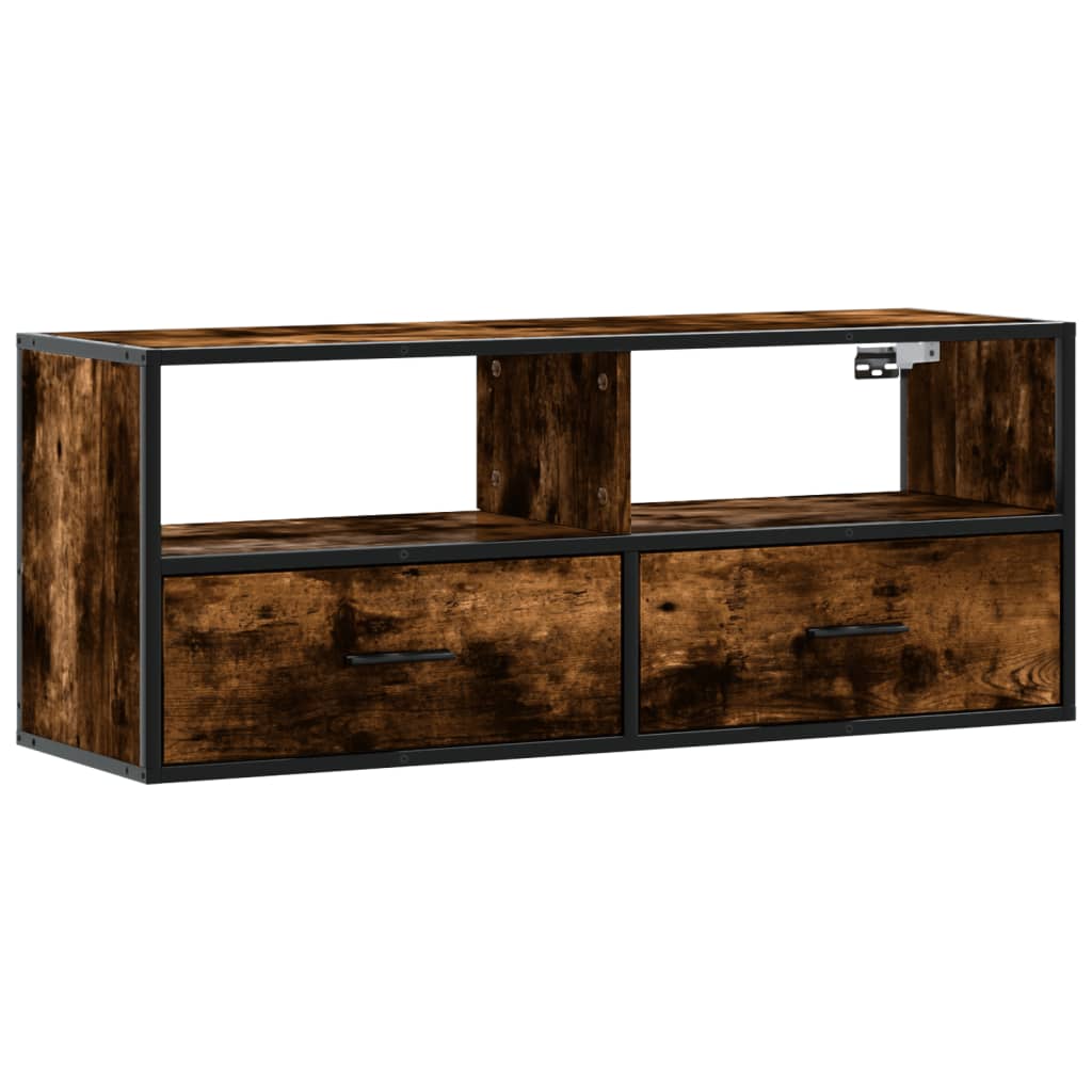 Dulap TV stejar fumuriu 100x31x39,5 cm, lemn prelucrat și metal GartenMobel Dekor