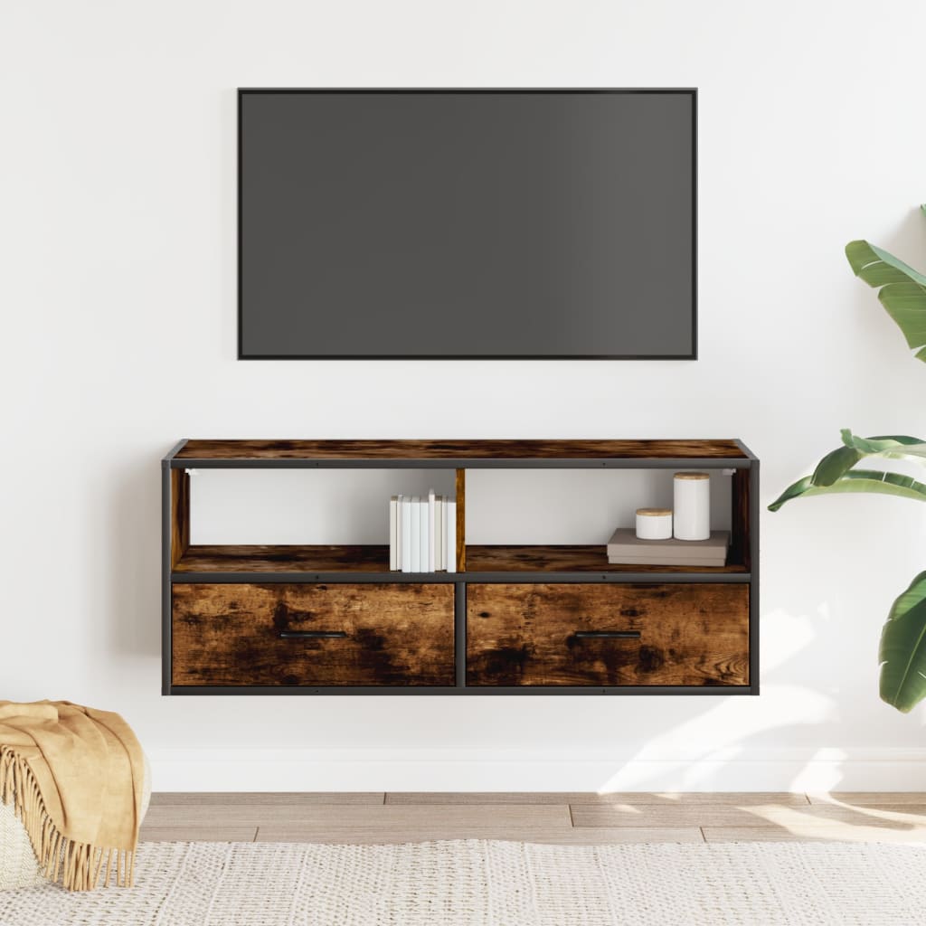 Dulap TV stejar fumuriu 100x31x39,5 cm, lemn prelucrat și metal GartenMobel Dekor