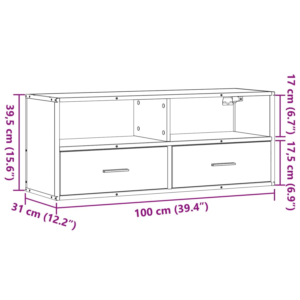 Dulap TV, gri sonoma, 100x31x39,5 cm, lemn prelucrat și metal GartenMobel Dekor