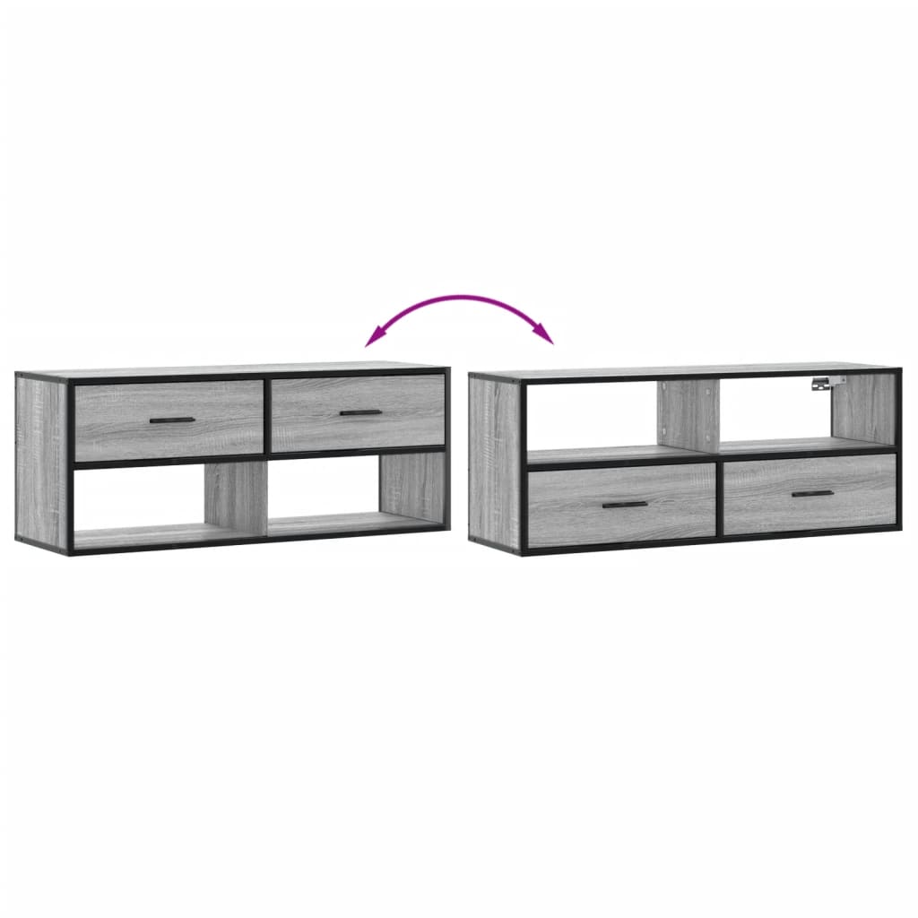 Dulap TV, gri sonoma, 100x31x39,5 cm, lemn prelucrat și metal GartenMobel Dekor