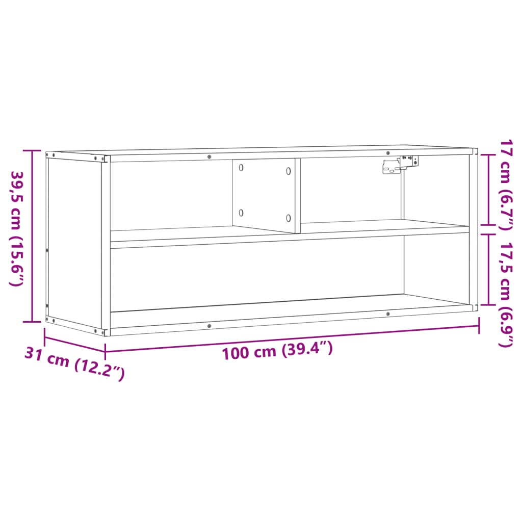 Dulap TV, gri sonoma, 100x31x39,5 cm, lemn prelucrat și metal GartenMobel Dekor