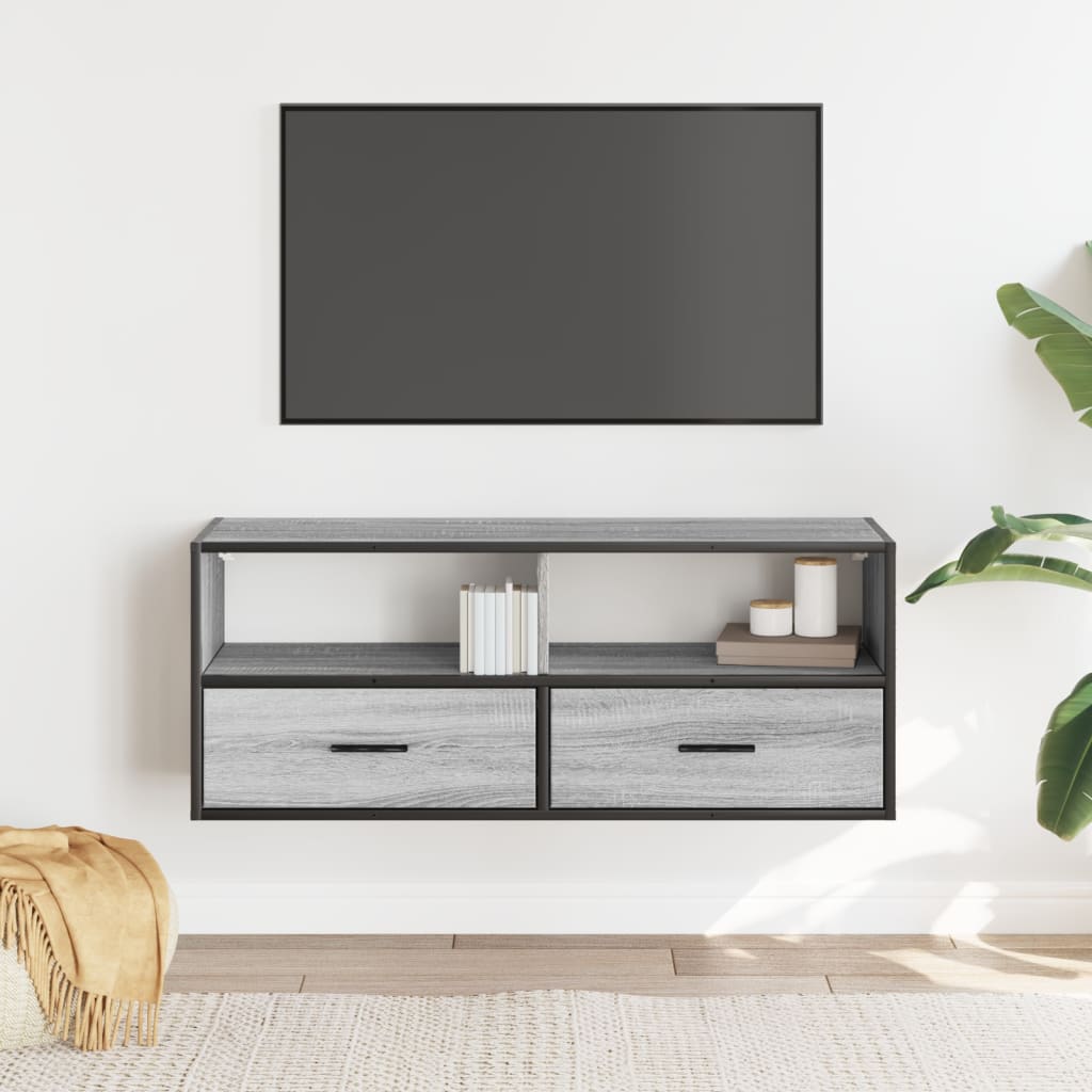 Dulap TV, gri sonoma, 100x31x39,5 cm, lemn prelucrat și metal GartenMobel Dekor