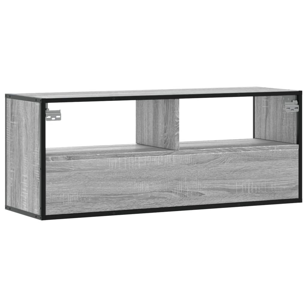 Dulap TV, gri sonoma, 100x31x39,5 cm, lemn prelucrat și metal GartenMobel Dekor