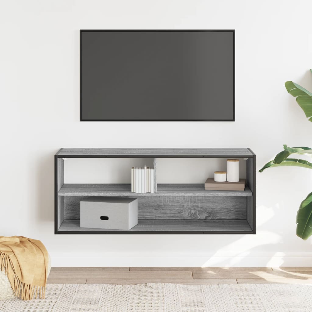 Dulap TV, gri sonoma, 100x31x39,5 cm, lemn prelucrat și metal GartenMobel Dekor