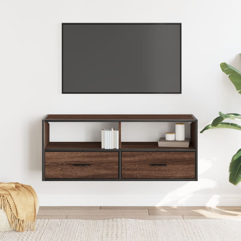 Dulap TV, stejar maro, 100x31x39,5 cm, lemn prelucrat și metal GartenMobel Dekor