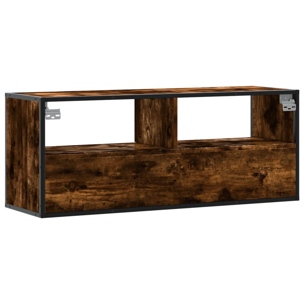Dulap TV stejar fumuriu 100x31x39,5 cm, lemn prelucrat și metal GartenMobel Dekor
