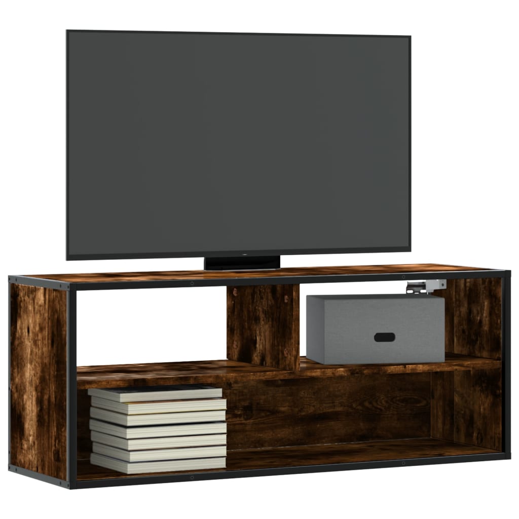 Dulap TV stejar fumuriu 100x31x39,5 cm, lemn prelucrat și metal GartenMobel Dekor