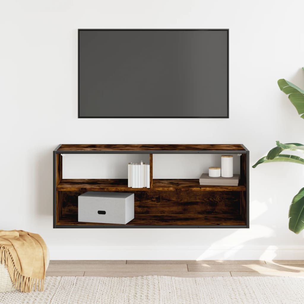 Dulap TV stejar fumuriu 100x31x39,5 cm, lemn prelucrat și metal GartenMobel Dekor