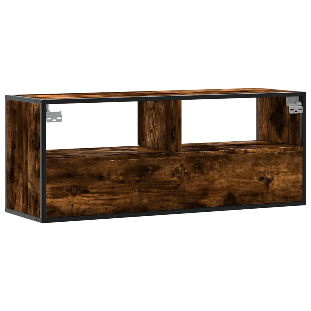 Dulap TV stejar fumuriu 100x31x39,5 cm, lemn prelucrat și metal GartenMobel Dekor
