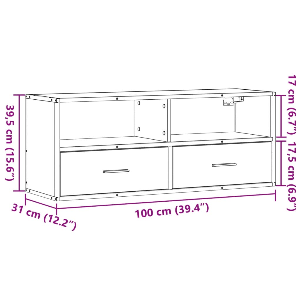 Dulap TV stejar fumuriu 100x31x39,5 cm, lemn prelucrat și metal GartenMobel Dekor