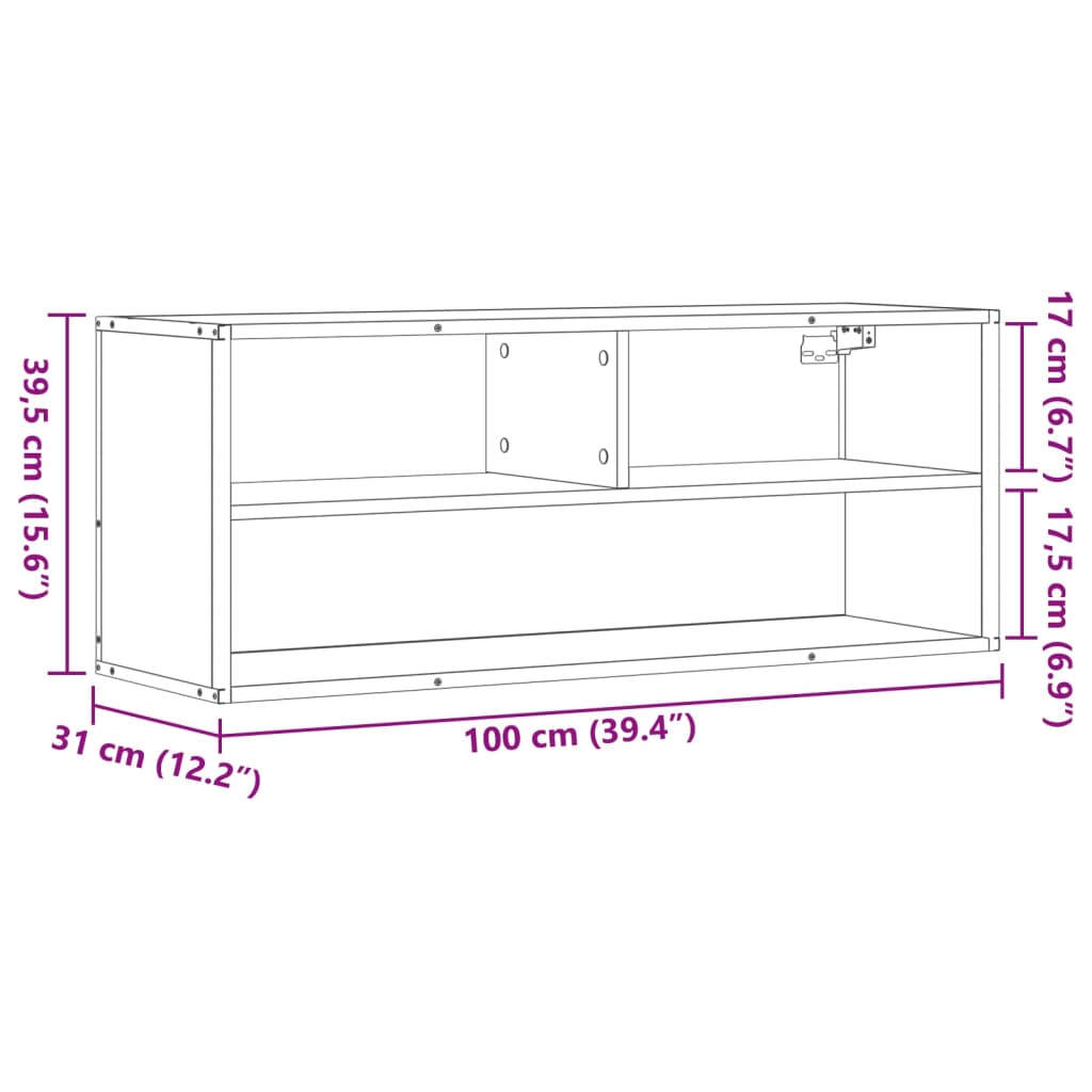 Dulap TV stejar fumuriu 100x31x39,5 cm, lemn prelucrat și metal GartenMobel Dekor