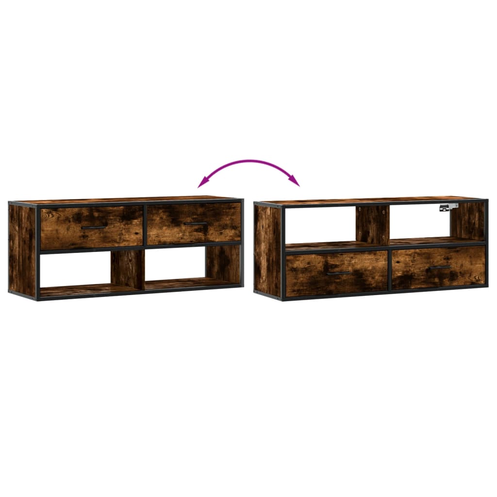 Dulap TV stejar fumuriu 100x31x39,5 cm, lemn prelucrat și metal GartenMobel Dekor