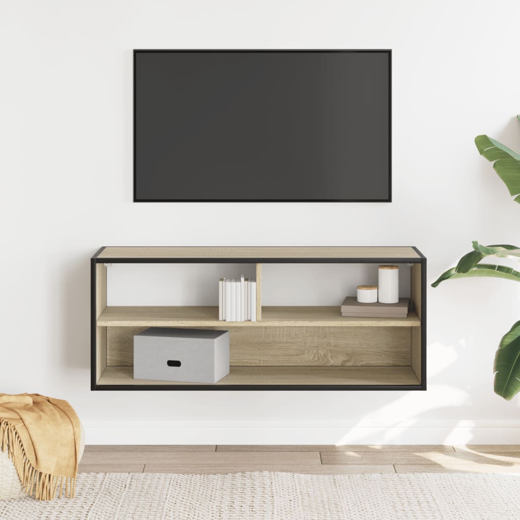 Dulap TV stejar sonoma, 100x31x39,5 cm, lemn prelucrat și metal GartenMobel Dekor