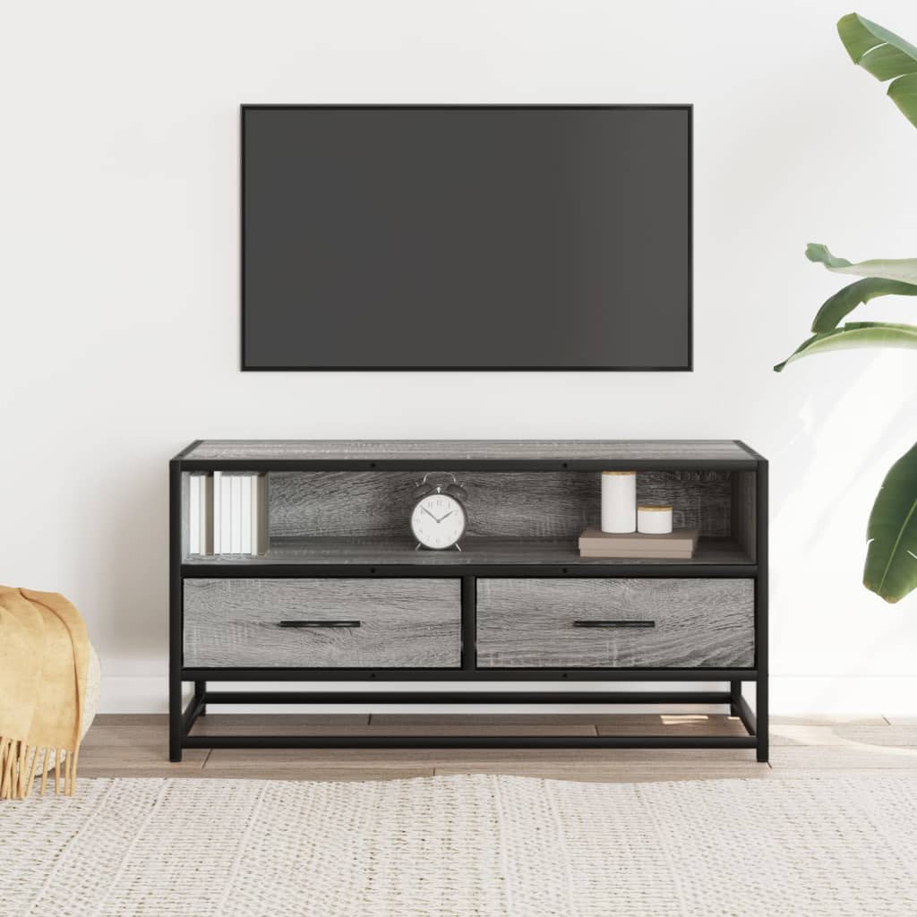 Dulap TV, gri sonoma, 80x34,5x40 cm, lemn prelucrat și metal GartenMobel Dekor
