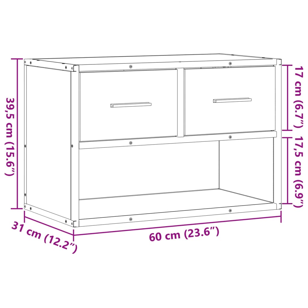 Dulap TV, gri sonoma, 60x31x39,5 cm, lemn prelucrat și metal GartenMobel Dekor
