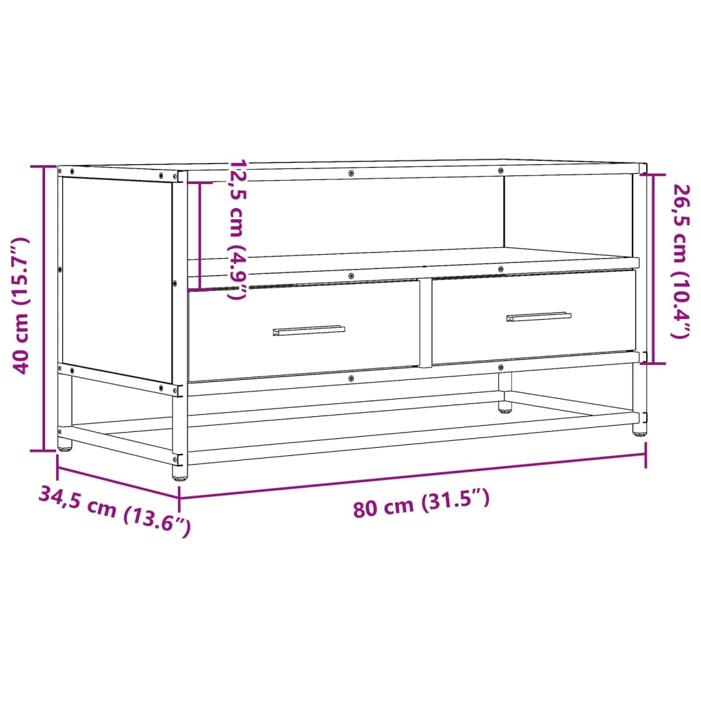 Dulap TV, stejar maro, 80x34,5x40 cm, lemn prelucrat și metal GartenMobel Dekor