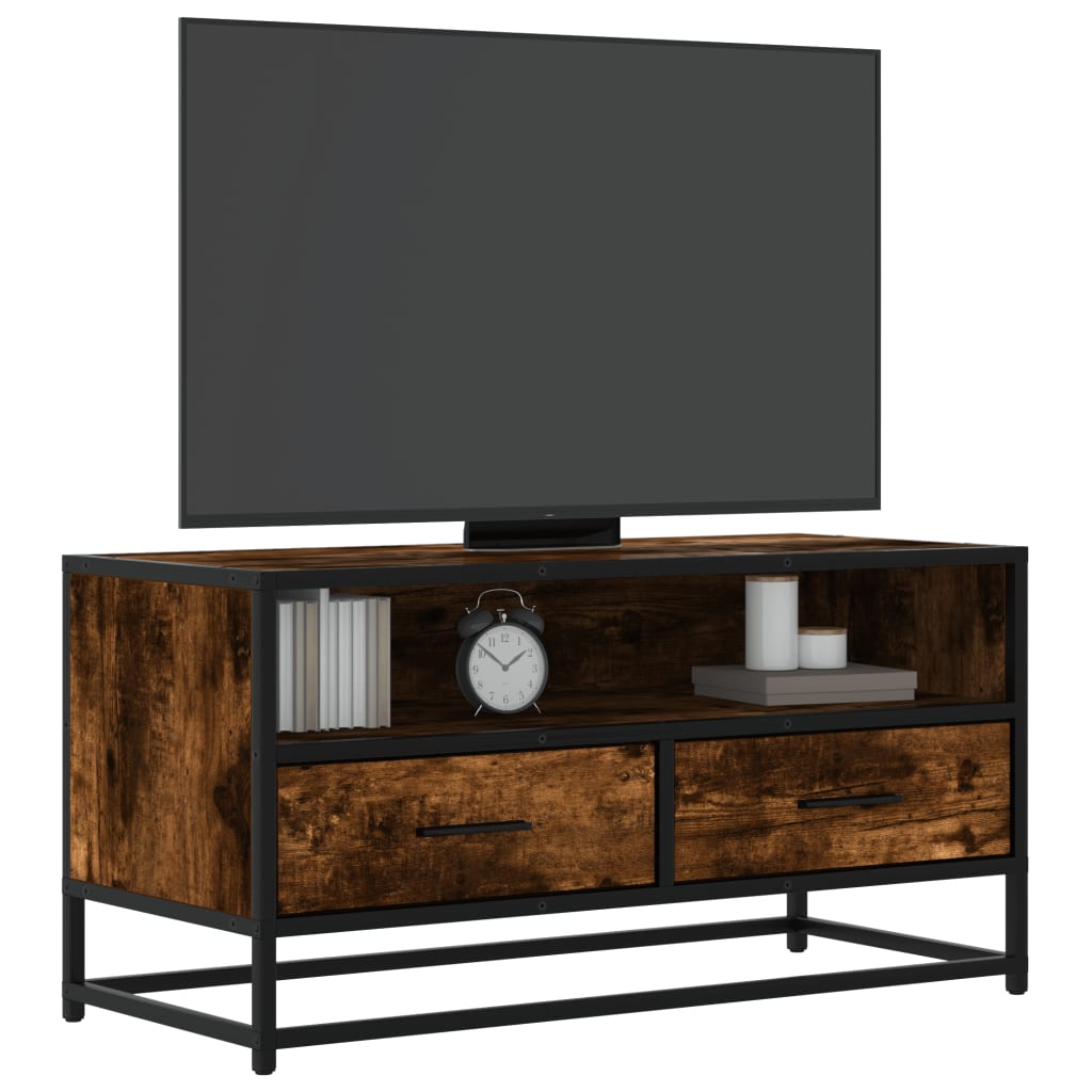 Dulap TV stejar fumuriu, 80x34,5x40 cm, lemn prelucrat și metal GartenMobel Dekor