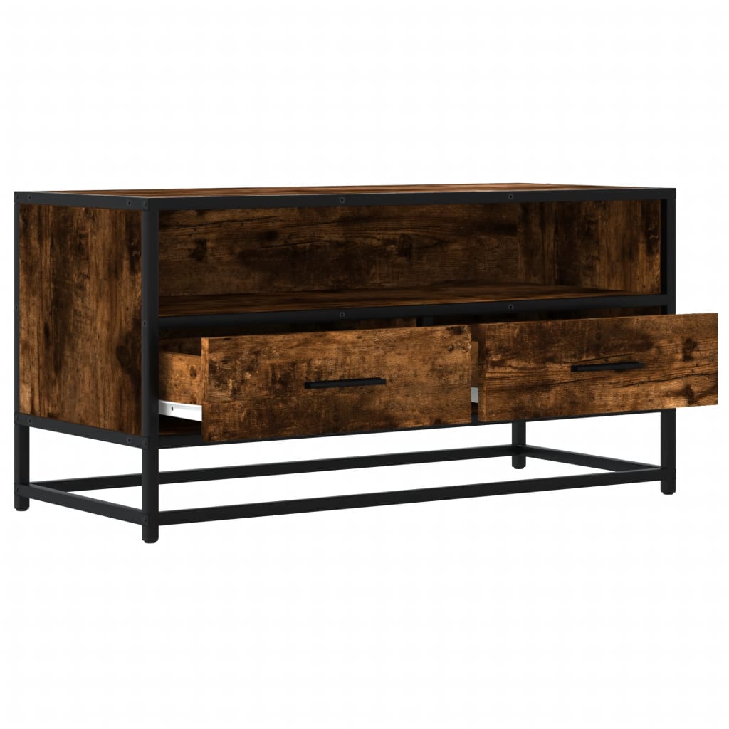Dulap TV stejar fumuriu, 80x34,5x40 cm, lemn prelucrat și metal GartenMobel Dekor