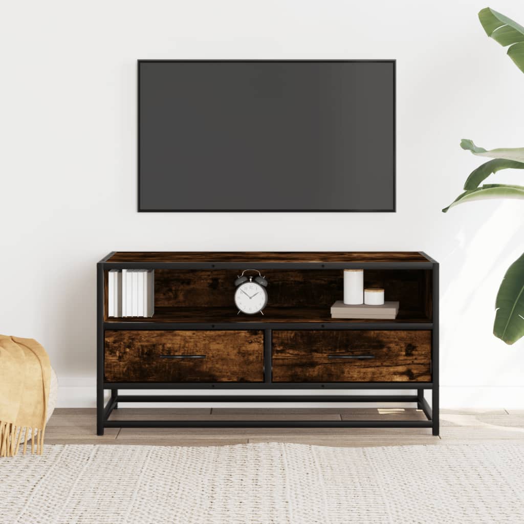 Dulap TV stejar fumuriu, 80x34,5x40 cm, lemn prelucrat și metal GartenMobel Dekor