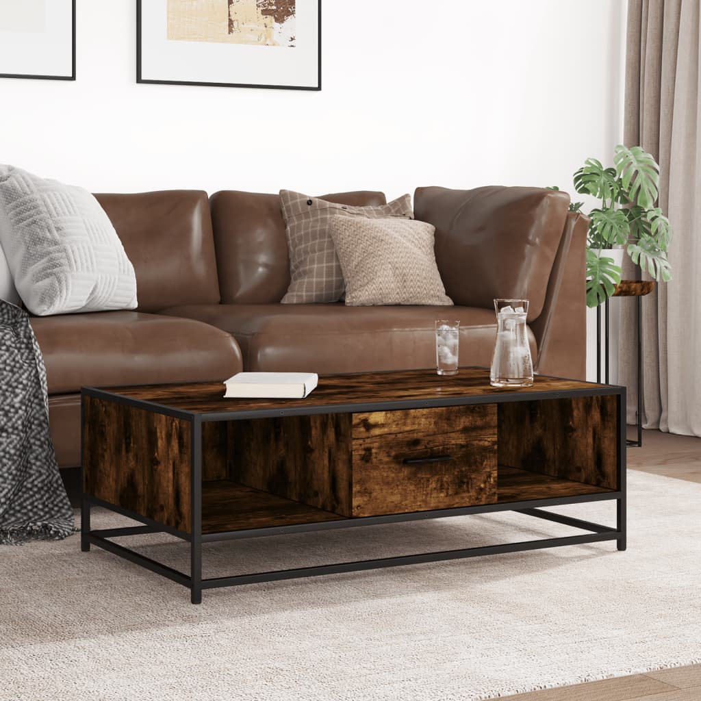 Măsuță de cafea stejar fumuriu 100x57x35cm lemn prelucrat/metal GartenMobel Dekor