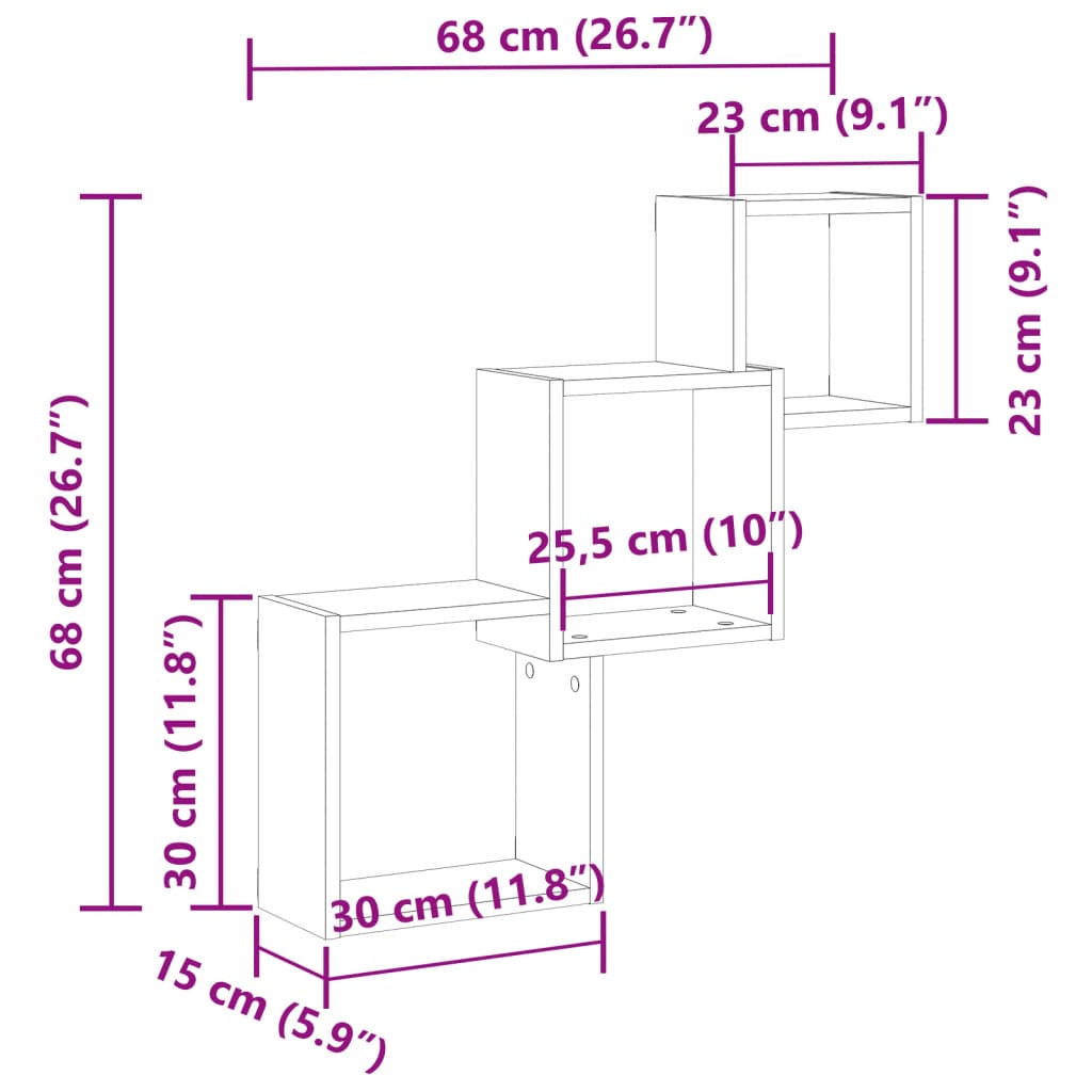Rafturi de perete, cub, lemn vechi, 68x15x68 cm, lemn prelucrat GartenMobel Dekor