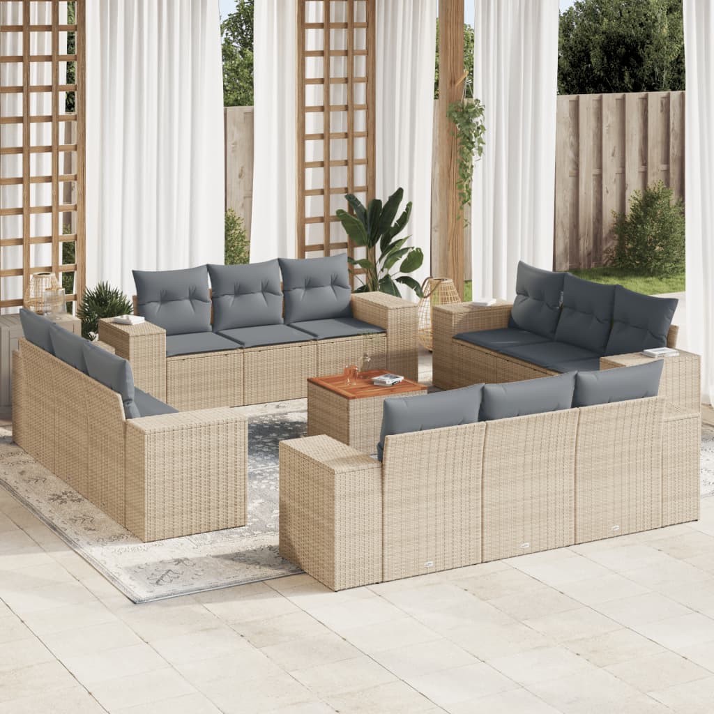 Set canapele de grădină, 13 piese, cu perne, bej, poliratan GartenMobel Dekor